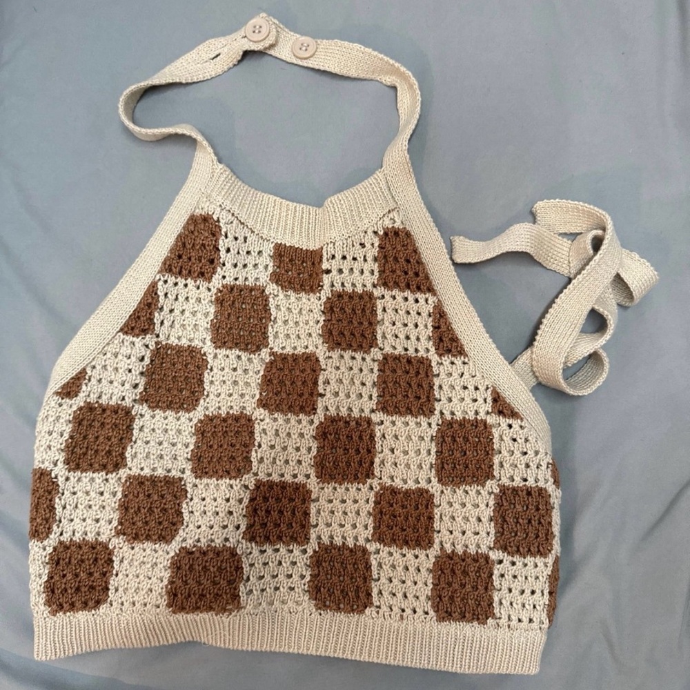 Checkered Knit Halter Top